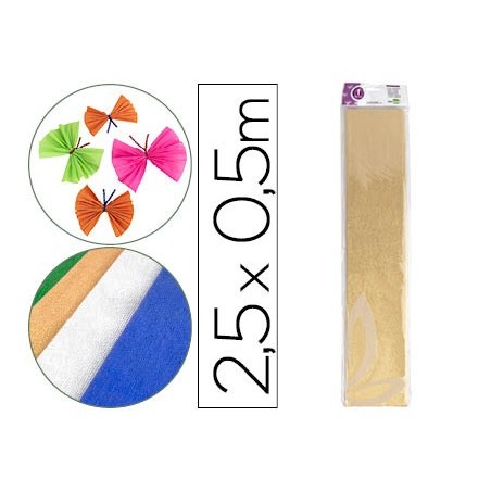 PAPEL CREPE EM CELOFANE 50 CM X 2,5 M. DOURADO METALIZADO