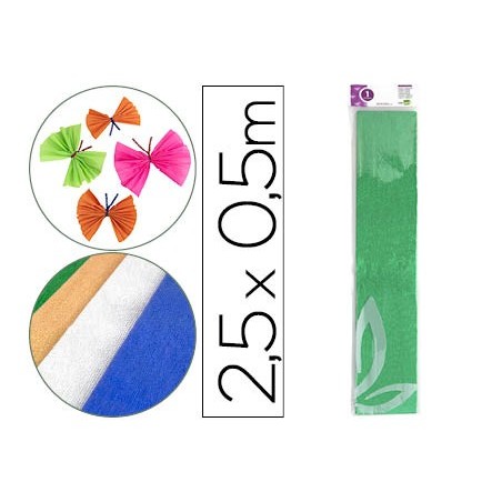 PAPEL CREPE EM CELOFANE 50 CM X 2,5 M. VERDE METALIZADO