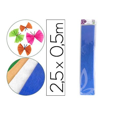 PAPEL CREPE EM CELOFANE 50 CM X 2,5 M. AZUL METALIZADO