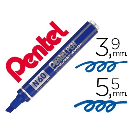 12un MARCADOR PENTEL N60 PERMANENTE BISELADO AZUL