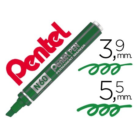 12un MARCADOR PENTEL N60 PERMANENTE BISELADO VERDE