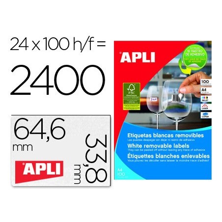 ETIQUETAS ADESIVAS APLI 3056 FORMATO 64,6 X 33,8 MM PARA FOT