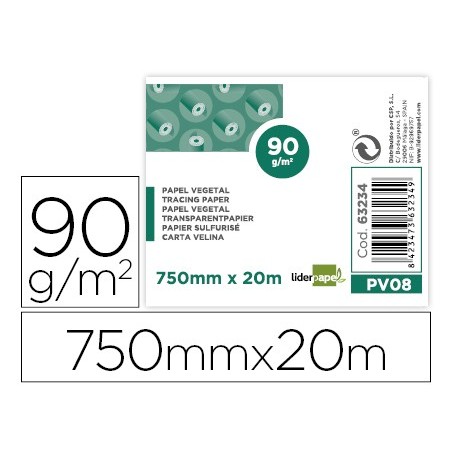 BLOCO DE PAPEL VEGETAL LIDERPAPEL 750MMX20M 90G/M2 EM ROLO