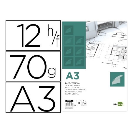 BLOCO DE PAPEL VEGETAL LIDERPAPEL A3 297X420MM 70G/M2 BOLSA