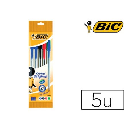 ESFEROGRAFICA BIC CRISTAL MEDIUM BOLSA DE 5 UNIDADES CORES S