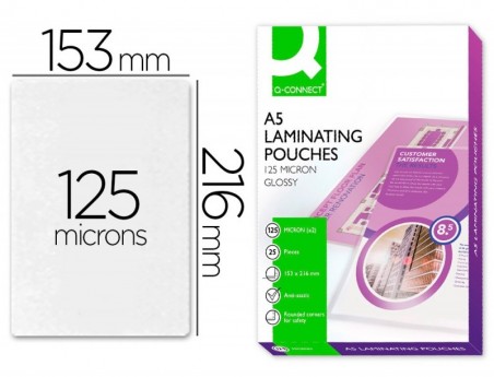 BOLSA DE PLASTIFICAR Q-CONNECT 153 X 216 MM -125 MICRONS DIN