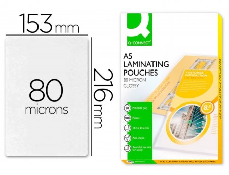 BOLSA DE PLASTIFICAR Q-CONNECT 153 X 216 MM 80 MC DIN A5 CAI