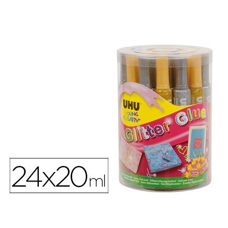 24un PURPURINA COLA UHU GLITTER GLUE MIX OURO / PRATA 20 ML