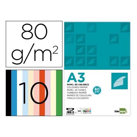 CARTOLINA LIDERPAPEL A3 80GR/M2 10 CORES SORTIDAS EMBALAGEM