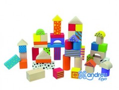 JOGO ANDREUTOYS CONSTRUÇÃO BLOCOS MADEIRA 50 PEÇAS 18X18 CM