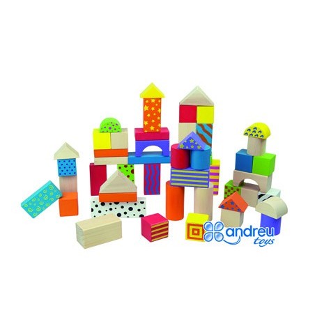 JOGO ANDREUTOYS CONSTRUÇÃO BLOCOS MADEIRA 50 PEÇAS 18X18 CM