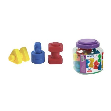 JOGO MINILAND PORCAS E PARAFUSOS PLASTICO 48 UNIDADES