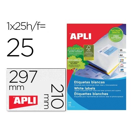 ETIQUETAS ADESIVAS APLI 1215 FORMATO 210X297 MM PARA FOTOCOP