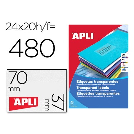 ETIQUETAS ADESIVAS APLI 1224 TRANSPARENTES FORMATO 70X37 MM