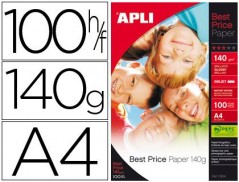 PAPEL FOTOGRAFICO APLI GLOSSY DIN A4 PACK DE 100 FOLHAS 140