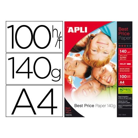 PAPEL FOTOGRAFICO APLI GLOSSY DIN A4 PACK DE 100 FOLHAS 140