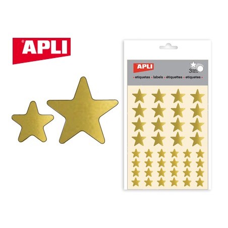 ETIQUETAS APLI ESTRELA OURO BOLSA COM 3 FOLHAS