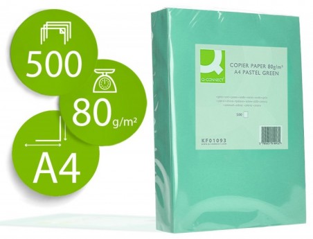 PAPEL DE COR Q-CONNECT DIN A4 80 GR VERDE EMBALAGEM DE 500 F