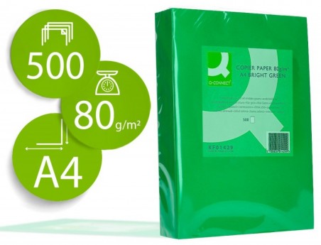 PAPEL DE COR Q-CONNECT DIN A4 80GR VERDE INTENSO EMBALAGEM D