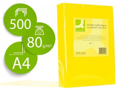 PAPEL DE COR Q-CONNECT DIN A4 80GR AMARELO INTENSO EMBALAGEM