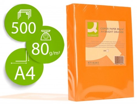 PAPEL DE COR Q-CONNECT DIN A4 0GR LARANJA INTENSO EMBALAGEM
