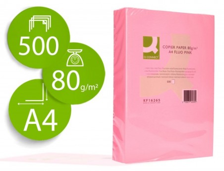 PAPEL DE COR Q-CONNECT DIN A4 80GR ROSA NEON EMBALAGEM DE 50