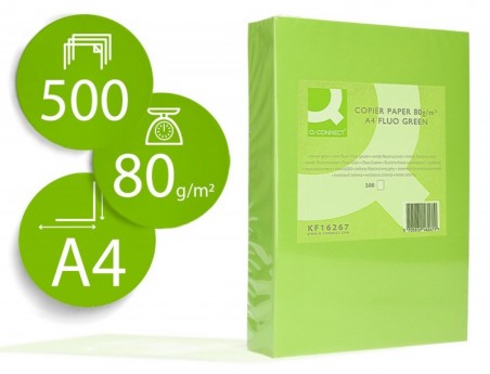 PAPEL DE COR Q-CONNECT DIN A4 80GR VERDE NEON EMBALAGEM DE 5