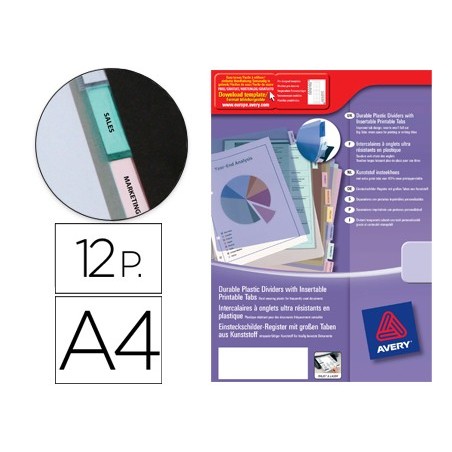 SEPARADORES AVERY DE PLASTICO COM 12 PESTANAS  PERSONALIZAVE