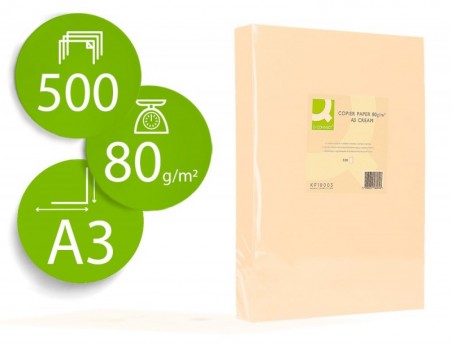 PAPEL DE COR Q-CONNECT DIN A3 80GR CREME EMBALAGEM DE 500 FO