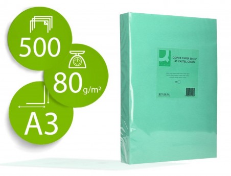 PAPEL DE COR Q-CONNECT DIN A3 80 GR VERDE EMBALAGEM DE 500 F