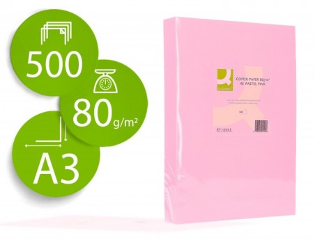 PAPEL DE COR Q-CONNECT DIN A3 80 GR ROSA EMBALAGEM DE 500 FO