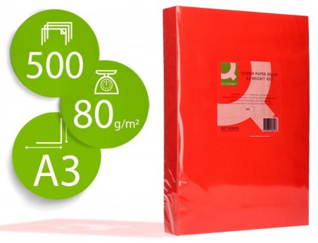 PAPEL DE COR Q-CONNECT DIN A3 80GR VERMELHO INTENSO EMBALAGE
