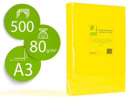 PAPEL DE COR Q-CONNECT DIN A3 80GR AMARELO INTENSO EMBALAGEM