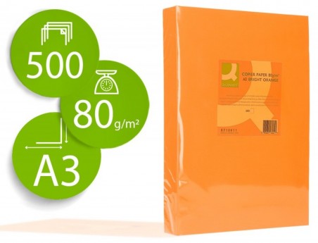 PAPEL DE COR Q-CONNECT DIN A3 0GR LARANJA INTENSO EMBALAGEM