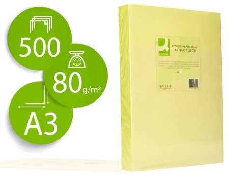 PAPEL DE COR Q-CONNECT DIN A3 80GR AMARELO NEON EMBALAGEM DE