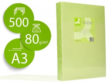 PAPEL DE COR Q-CONNECT DIN A3 80GR VERDE NEON EMBALAGEM DE 5