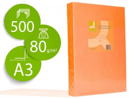 PAPEL DE COR Q-CONNECT DIN A3 80GR LARANJA NEON EMBALAGEM DE