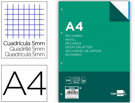 RECARGA LIDERPAPEL A4 100 FOLHAS 100 G/M2 QUADRICULA5 MM SEM