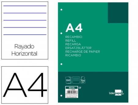RECARGA LIDERPAPEL A4 100 FOLHAS 100 G/M2 PAUTADO HORIZONTAL