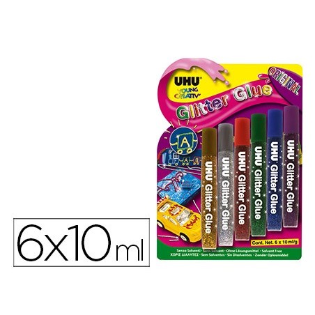 COLA GLITTER UHU CORES ORIGINAIS 6 X 10 ML BLISTER