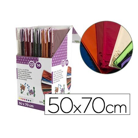 PAPEL CELOFANE LIDERPAPEL 50X70 EXPOSITOR 56 BOLSAS DE 5 FOL