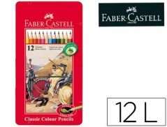LAPIS DE CORES FABER CASTELL CAIXA  METALICA DE 12 CORES SOR