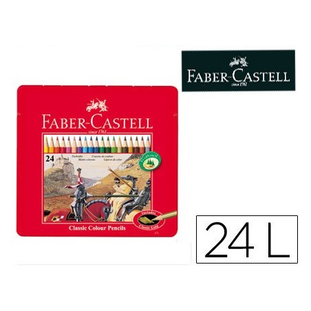 LAPIS DE CORES FABER CASTELL CAIXA  METALICA DE 24 CORES SOR