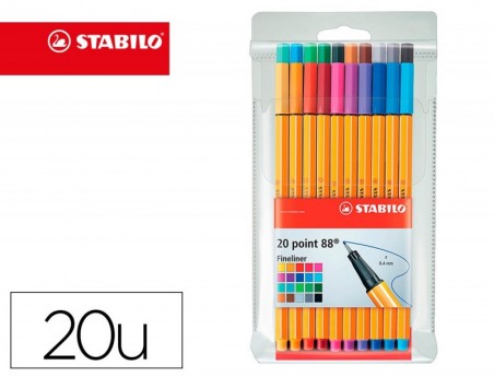 MARCADOR STABILO PONTA DE FIBRA POINT 88 ESTOJO DE 20 CORES