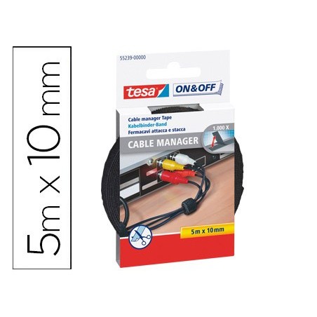 VELCRO AUTOADESIVO TESA PRETO 5 M X 10 MM PARA AGRUPAR CABOS