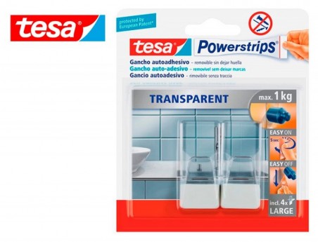 GANCHO AUTOADESIVO TESA POWERSTRIPS GRANDE TRANSPARENTE/AÇO
