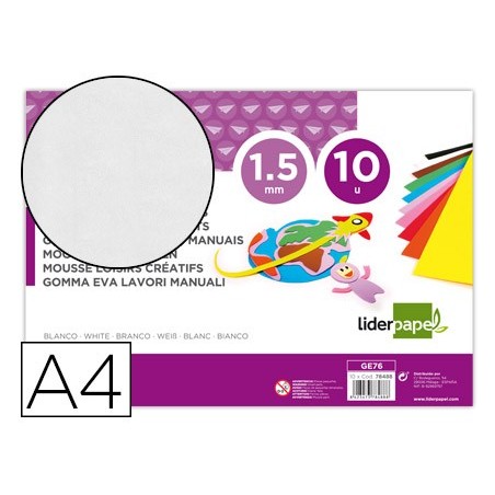 GOMA EVA LIDERPAPEL DIN A4 60G/M2 ESPESSURA 1,5MM BRANCO