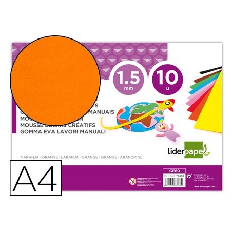 GOMA EVA LIDERPAPEL DIN A4 60G/M2 ESPESSURA 1,5MM LARANJA