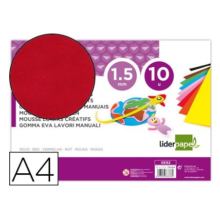 GOMA EVA LIDERPAPEL DIN A4 60G/M2 ESPESSURA 1,5MM VERMELHO