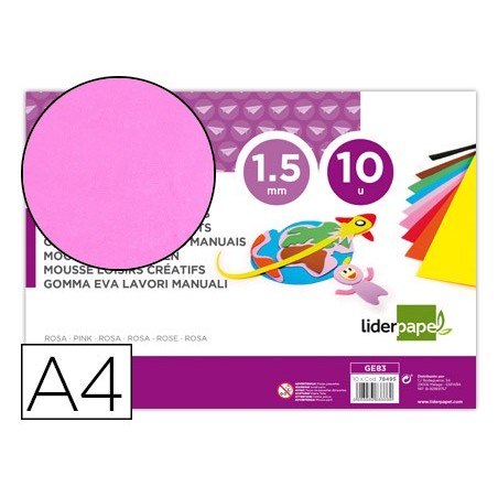 GOMA EVA LIDERPAPEL DIN A4 60G/M2 ESPESSURA 1,5MM ROSA